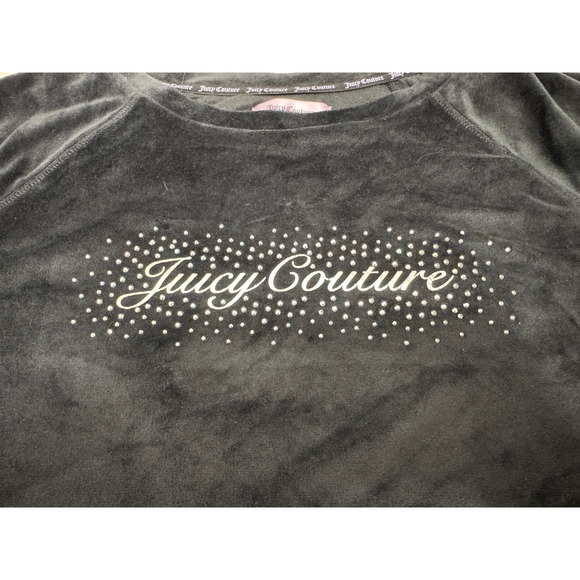 Juicy Couture Sleepwear Top Womens 2X Black Velour Rhinestone Bling Spell Out - Picture 7 of 8
